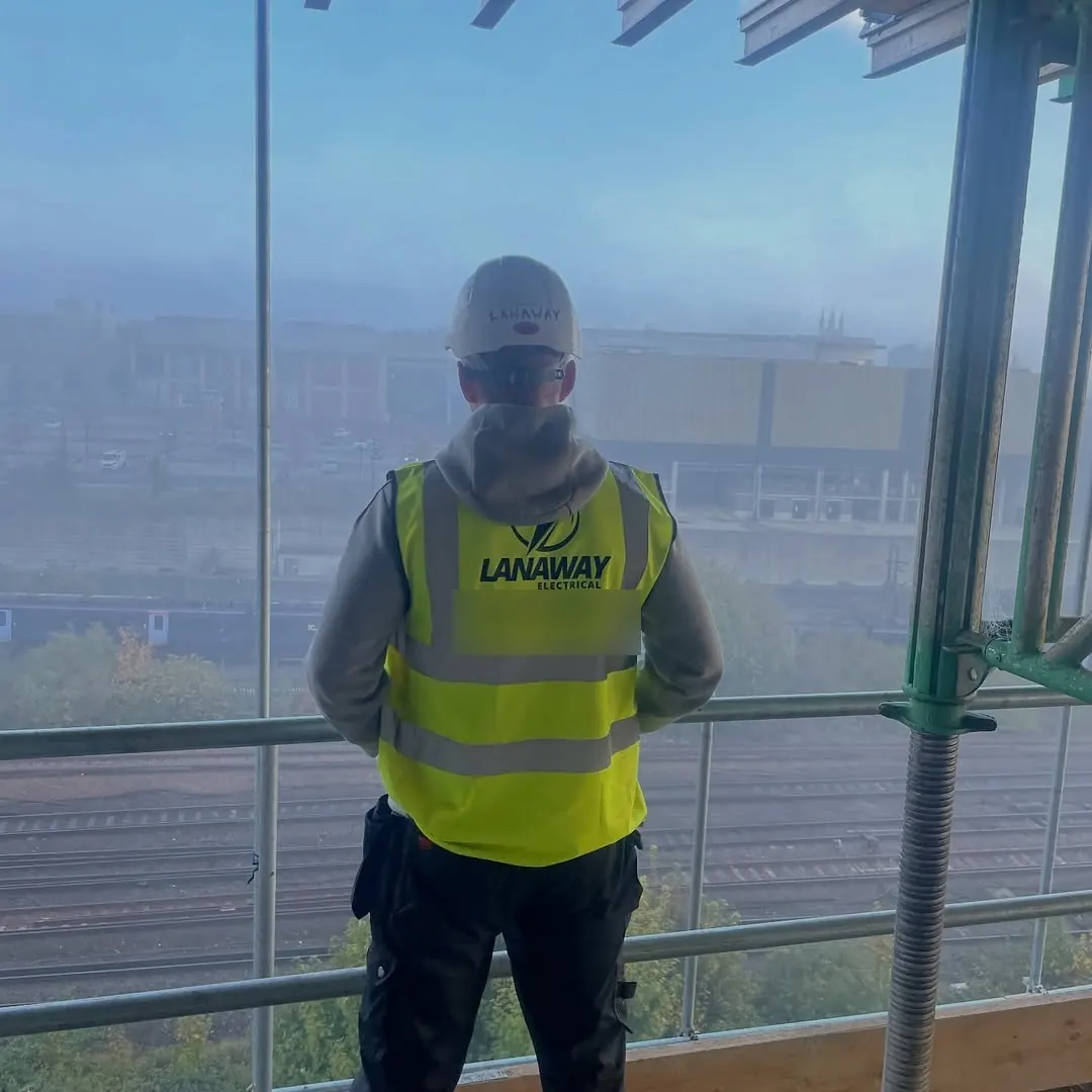 Louis Lanaway in Lanaway Electrical hi-vis on a commercial site